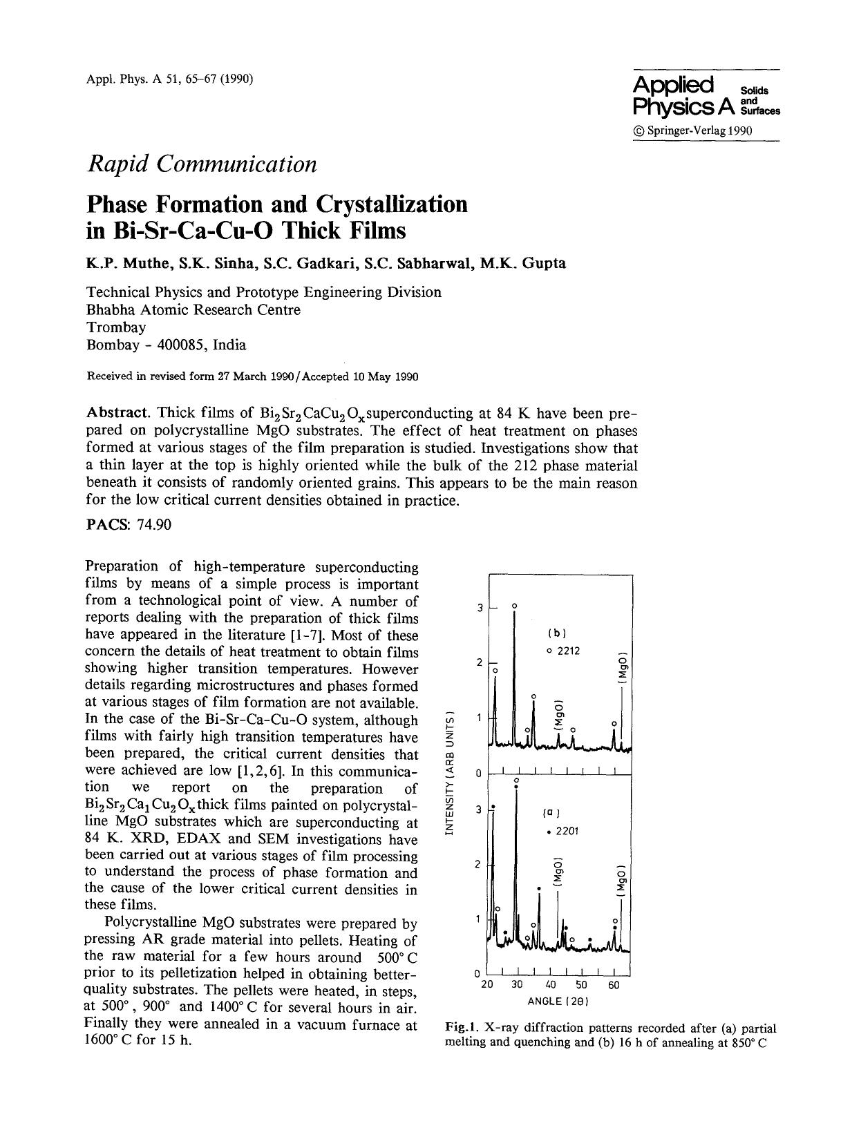 Phase formation and crystallization in Bi-Sr-Ca-Cu-O thick films by Unknown