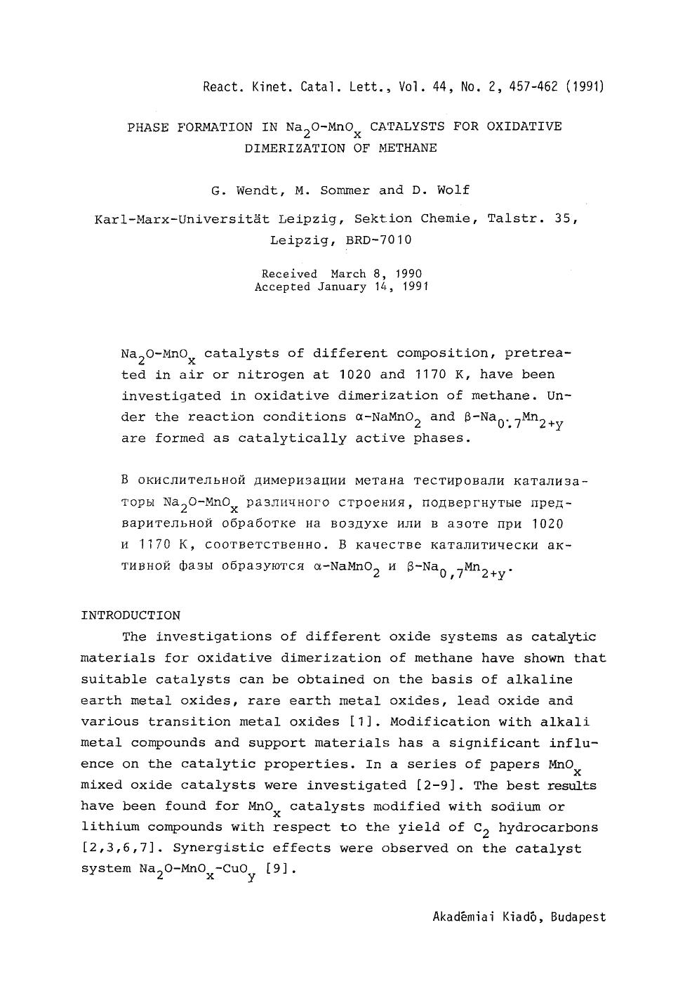 Phase formation in Na <Subscript>2 <Subscript>O&#x2212;MnO <Subscript>x <Subscript> catalysts for oxidative dimerization of methane by Unknown