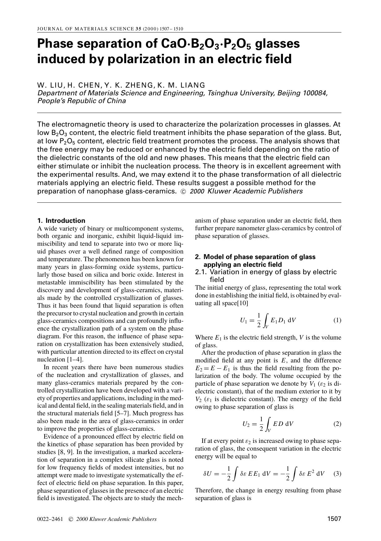Phase separation of CaO·B2O3·P2O5 glasses induced by polarization in an electric field by Unknown