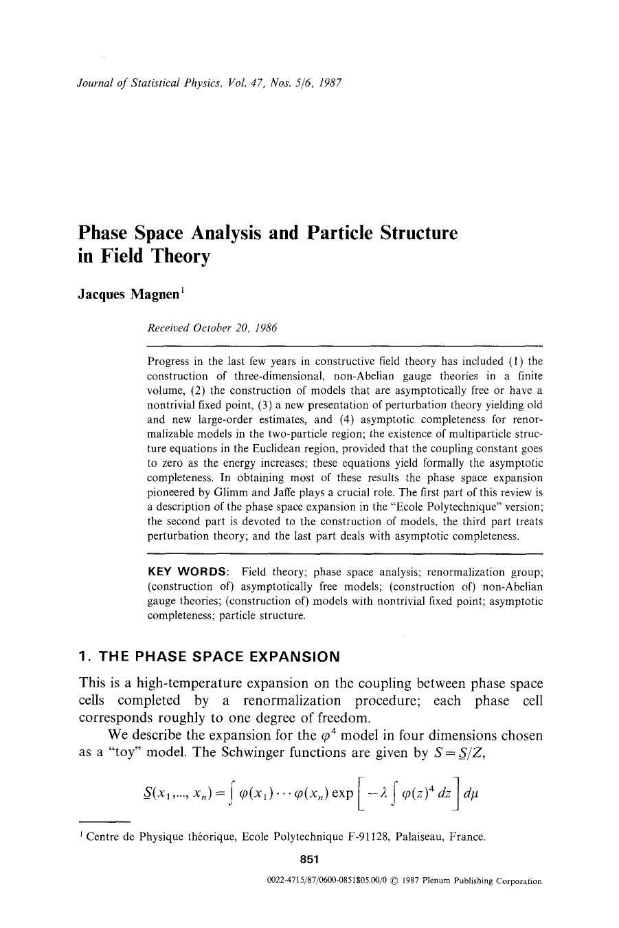 Phase space analysis and particle structure in field theory by Unknown