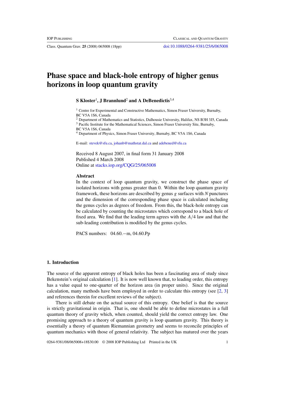 Phase space and black-hole entropy of higher genus horizons in loop quantum gravity by S Kloster et al
