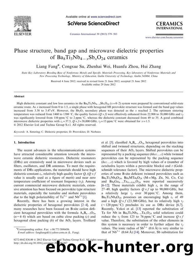 Phase structure, band gap and microwave dielectric properties of Ba8Ti3Nb4âxSbxO24 ceramics by Liang Fang & Congxue Su & Zhenhai Wei & Huanfu Zhou & Hui Zhang