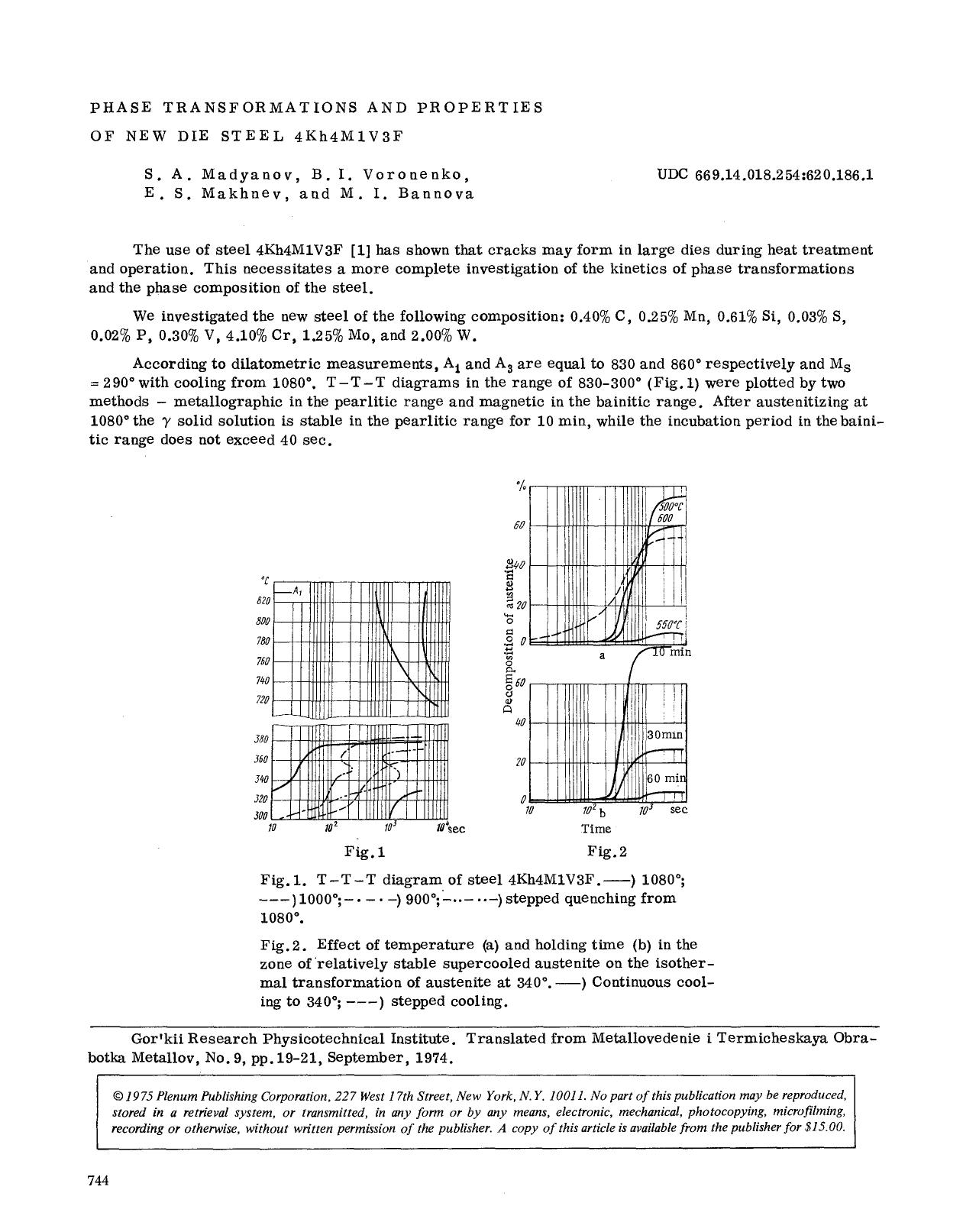 Phase transformations and properties of new die steel 4Kh4M1V3F by Unknown