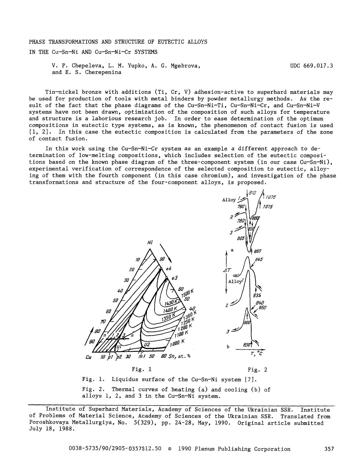 Phase transformations and structure of eutectic alloys in the Cu-Sn-Ni and Cu-Sn-Ni-Cr systems by Unknown