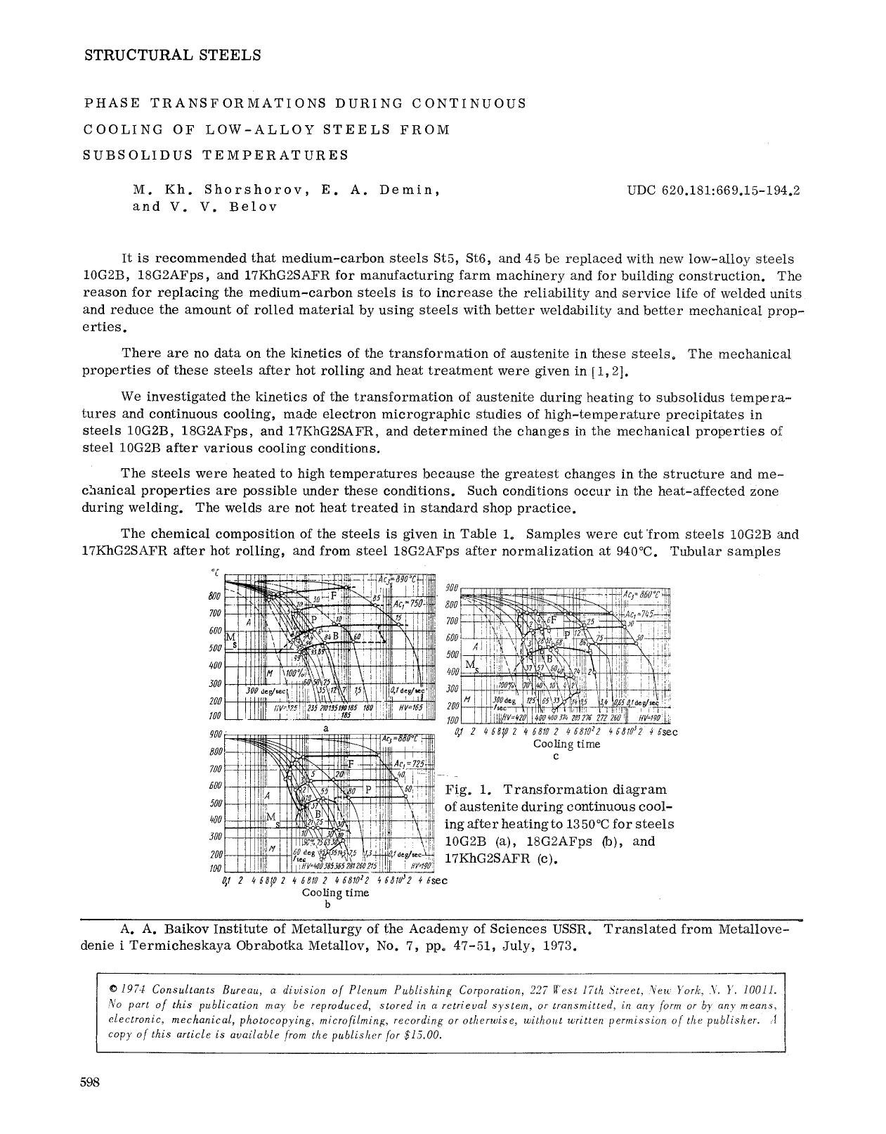 Phase transformations during continuous cooling of low-alloy steels from subsolidus temperatures by Unknown