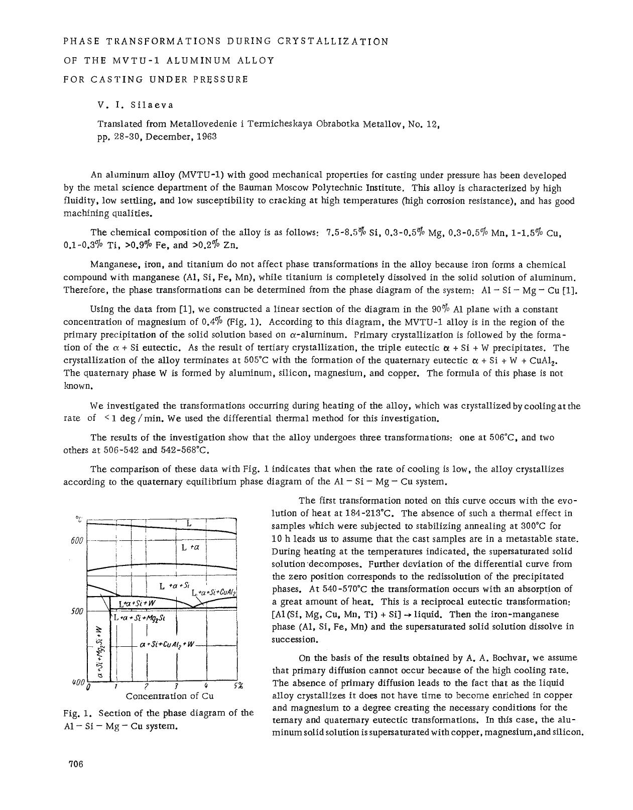 Phase transformations during crystallization of the MVTU-1 aluminum alloy for casting under pressure by Unknown