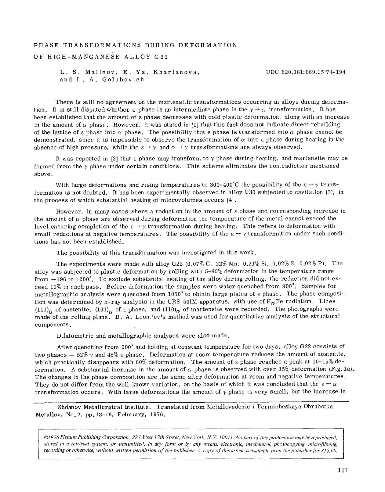 Phase transformations during deformation of high-manganese alloy G22 by Unknown