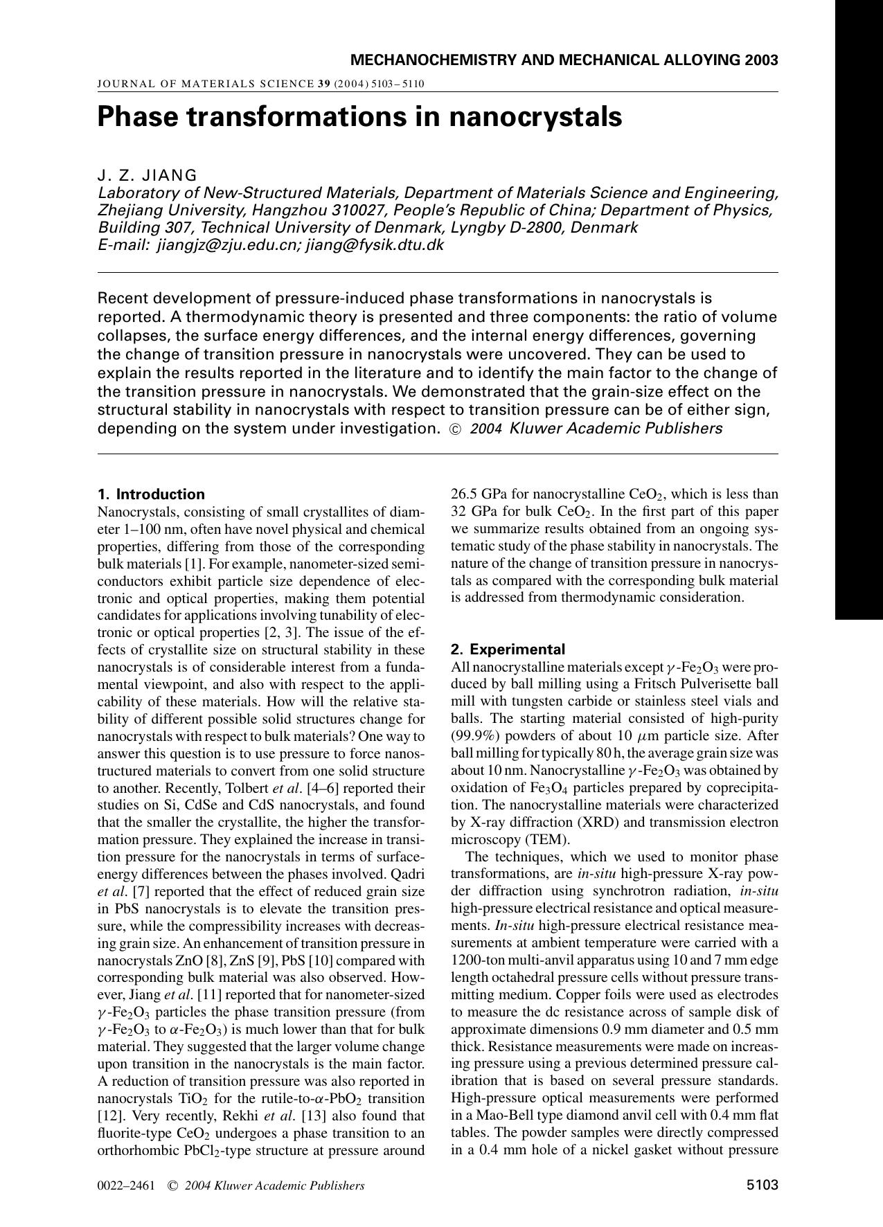 Phase transformations in nanocrystals by Unknown