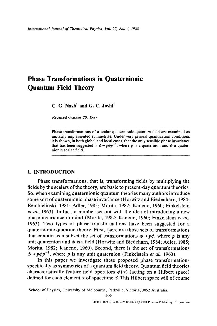 Phase transformations in quaternionic quantum field theory by Unknown