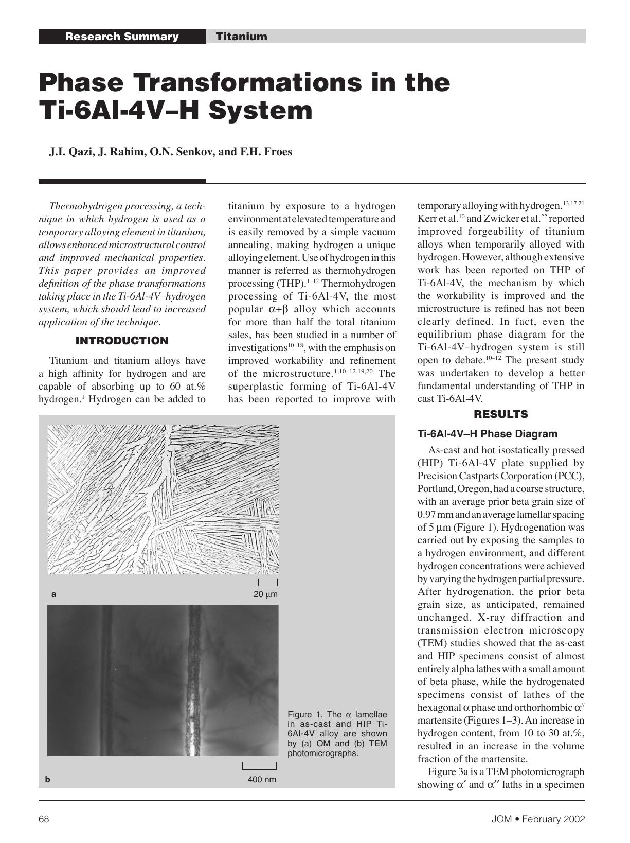 Phase transformations in the Ti-6Al-4V-H system by Unknown