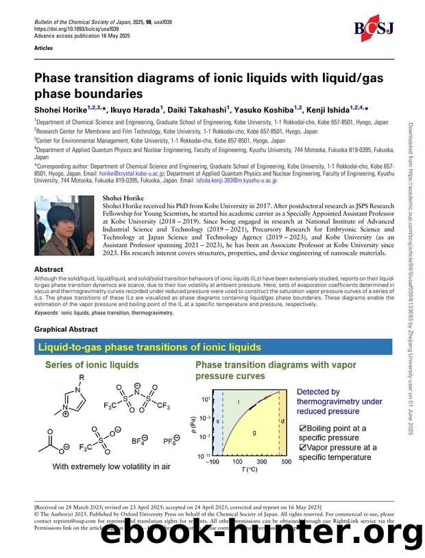 Phase transition diagrams of ionic liquids with liquidgas phase boundaries by Shohei Horike & Ikuyo Harada & Daiki Takahashi & Yasuko Koshiba & Kenji Ishida