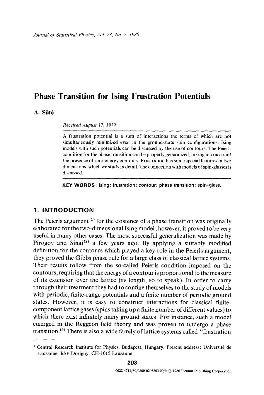 Phase transition for Ising frustration potentials by Unknown