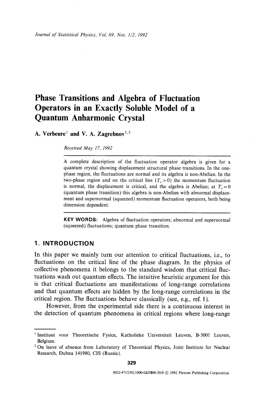 Phase transitions and algebra of fluctuation operators in an exactly soluble model of a quantum anharmonic crystal by Unknown