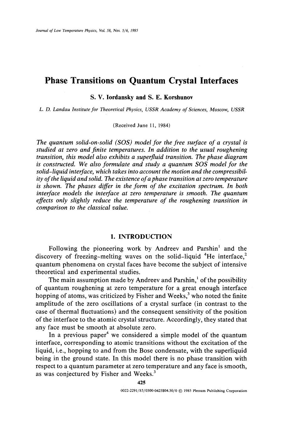 Phase transitions on quantum crystal interfaces by Unknown