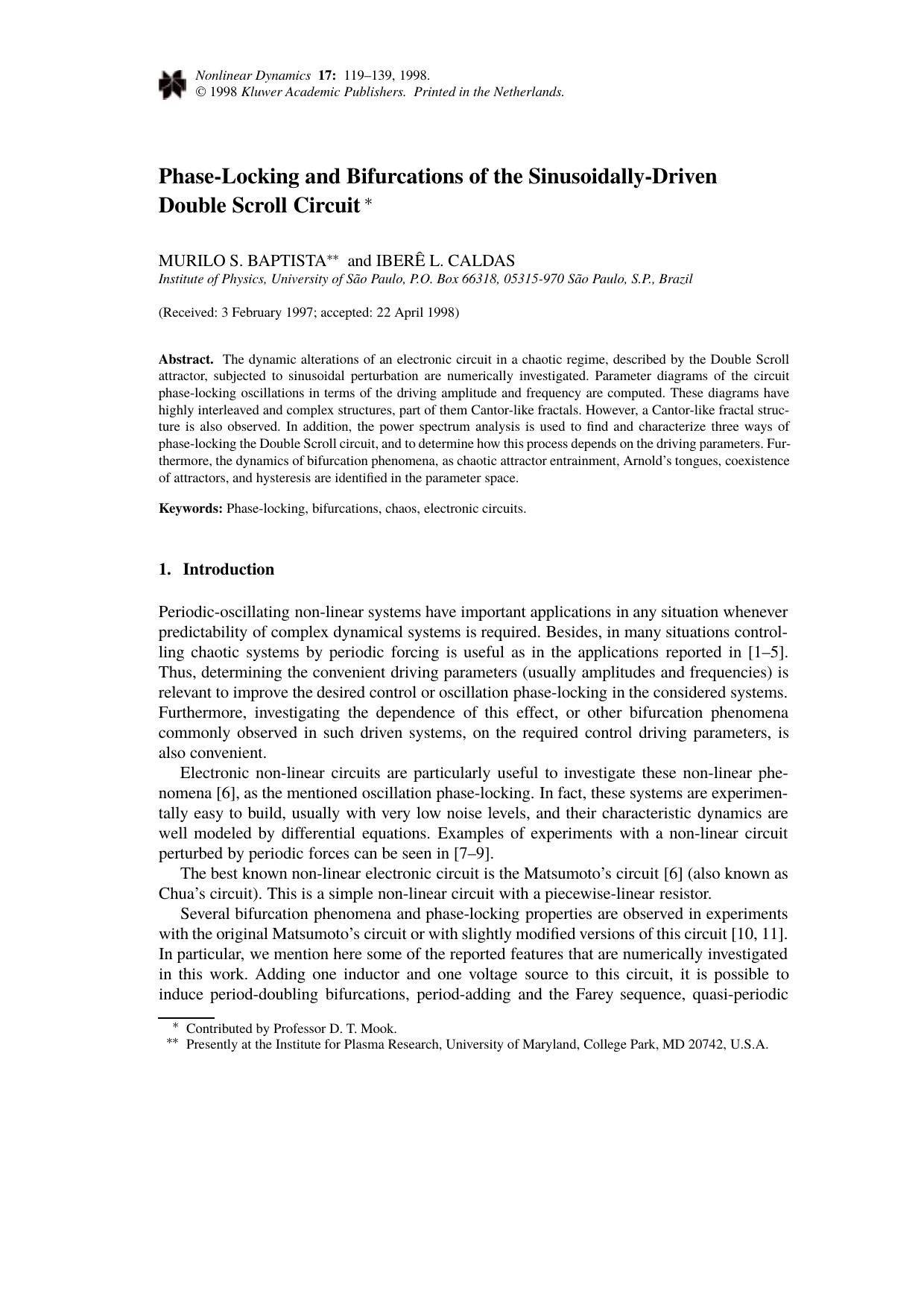 Phase-Locking and Bifurcations of the Sinusoidally-Driven Double Scroll Circuit by Unknown