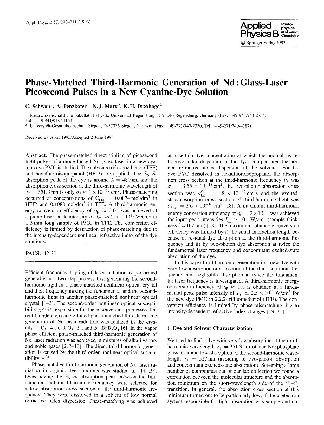 Phase-matched third-harmonic generation of Nd: Glass-laser picosecond pulses in a new cyanine-dye solution by Unknown