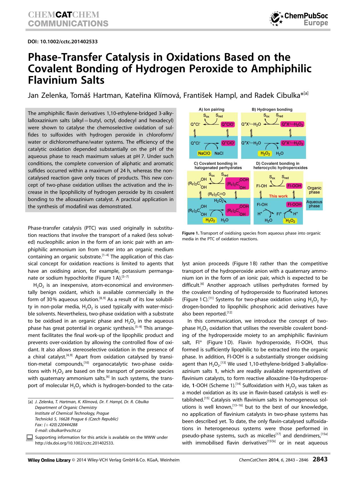 PhaseTransfer Catalysis in Oxidations Based on the Covalent Bonding of Hydrogen Peroxide to Amphiphilic Flavinium Salts by Unknown