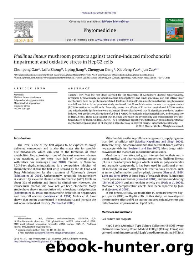 Phellinus linteus mushroom protects against tacrine-induced mitochondrial impairment and oxidative stress in HepG2 cells by Chunpeng Gao