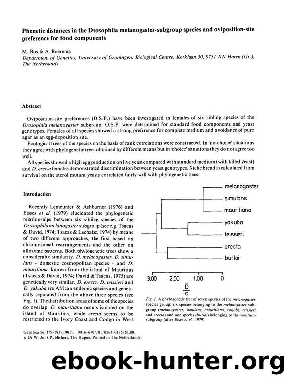 Phenetic distances in the Drosophila melanogaster-subgroup species and oviposition-site preference for food components by Unknown