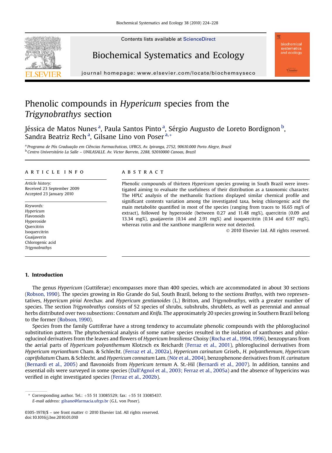 Phenolic compounds in Hypericum species from the Trigynobrathys section by unknow