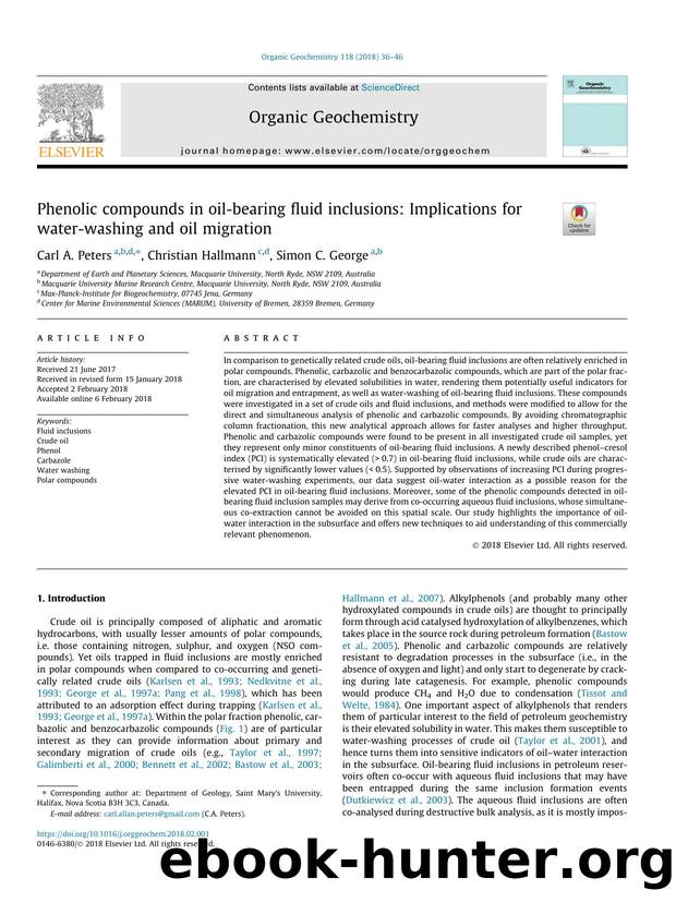 Phenolic compounds in oil-bearing fluid inclusions: Implications for water-washing and oil migration by Carl A. Peters & Christian Hallmann & Simon C. George