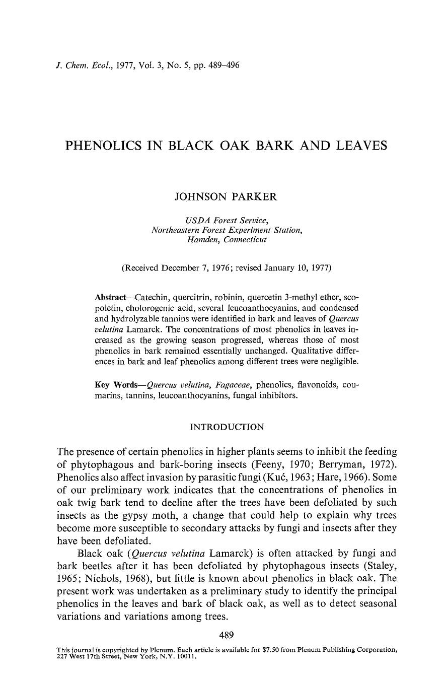 Phenolics in black oak bark and leaves by Unknown
