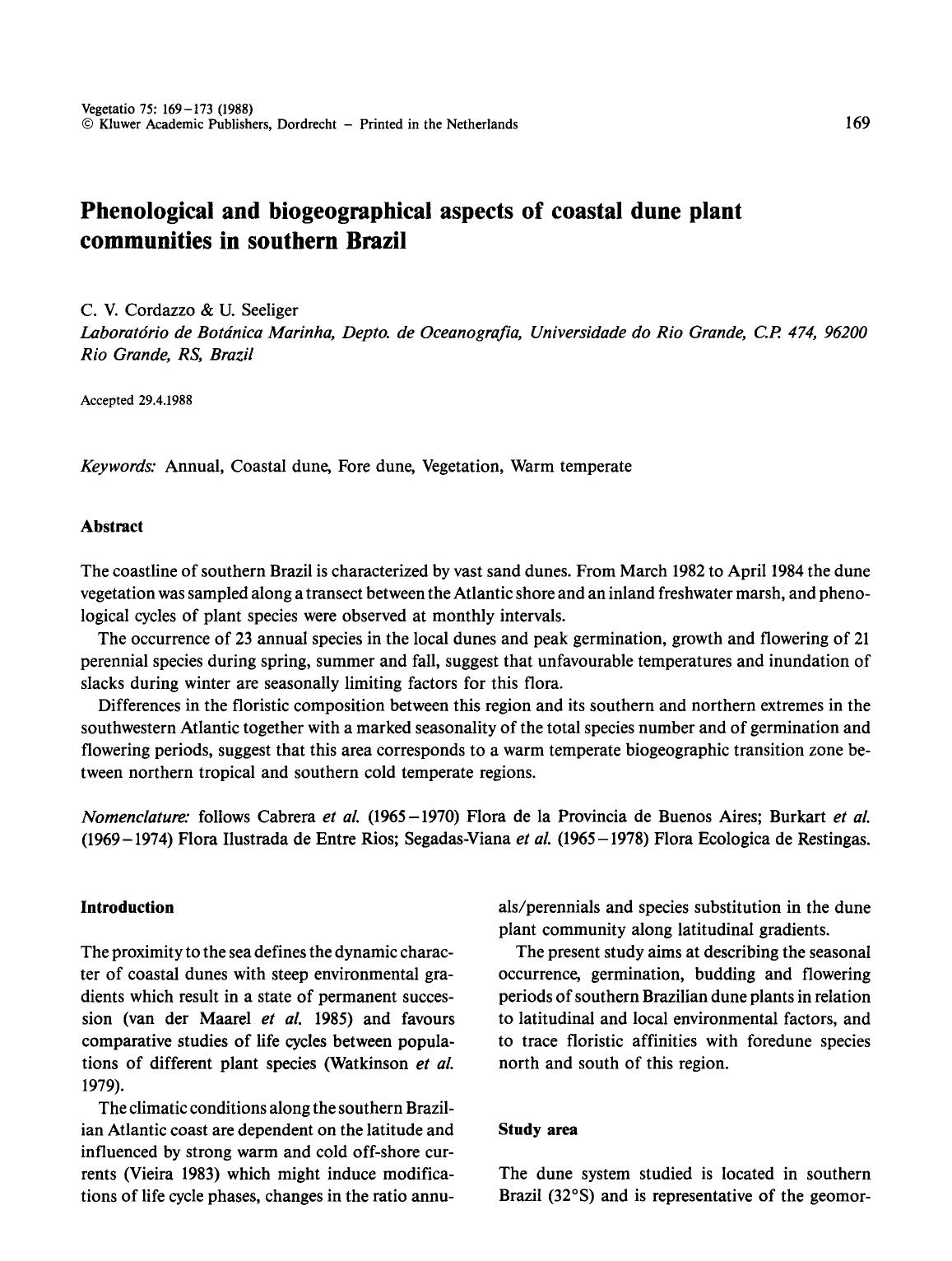 Phenological and biogeographical aspects of coastal dune plant communities in southern Brazil by Unknown