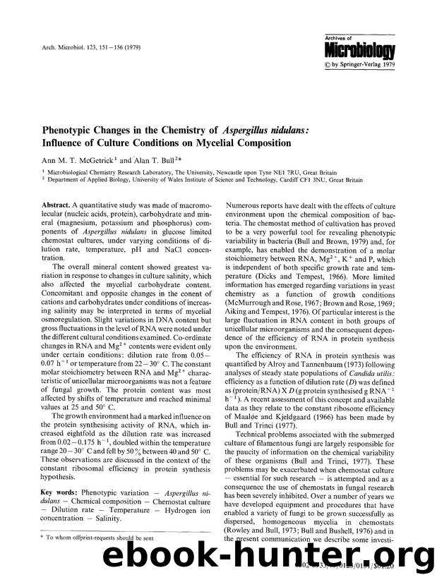 Phenotypic changes in the chemistry of <Emphasis Type="Italic">Aspergillus nidulans:<Emphasis> Influence of culture conditions on mycelial composition by Unknown