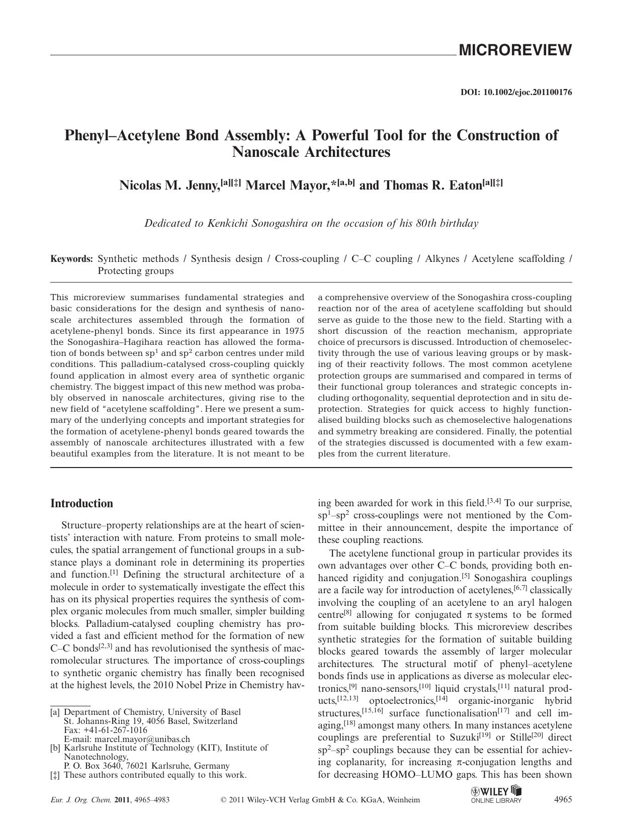 PhenylAcetylene Bond Assembly: A Powerful Tool for the Construction of Nanoscale Architectures by Unknown