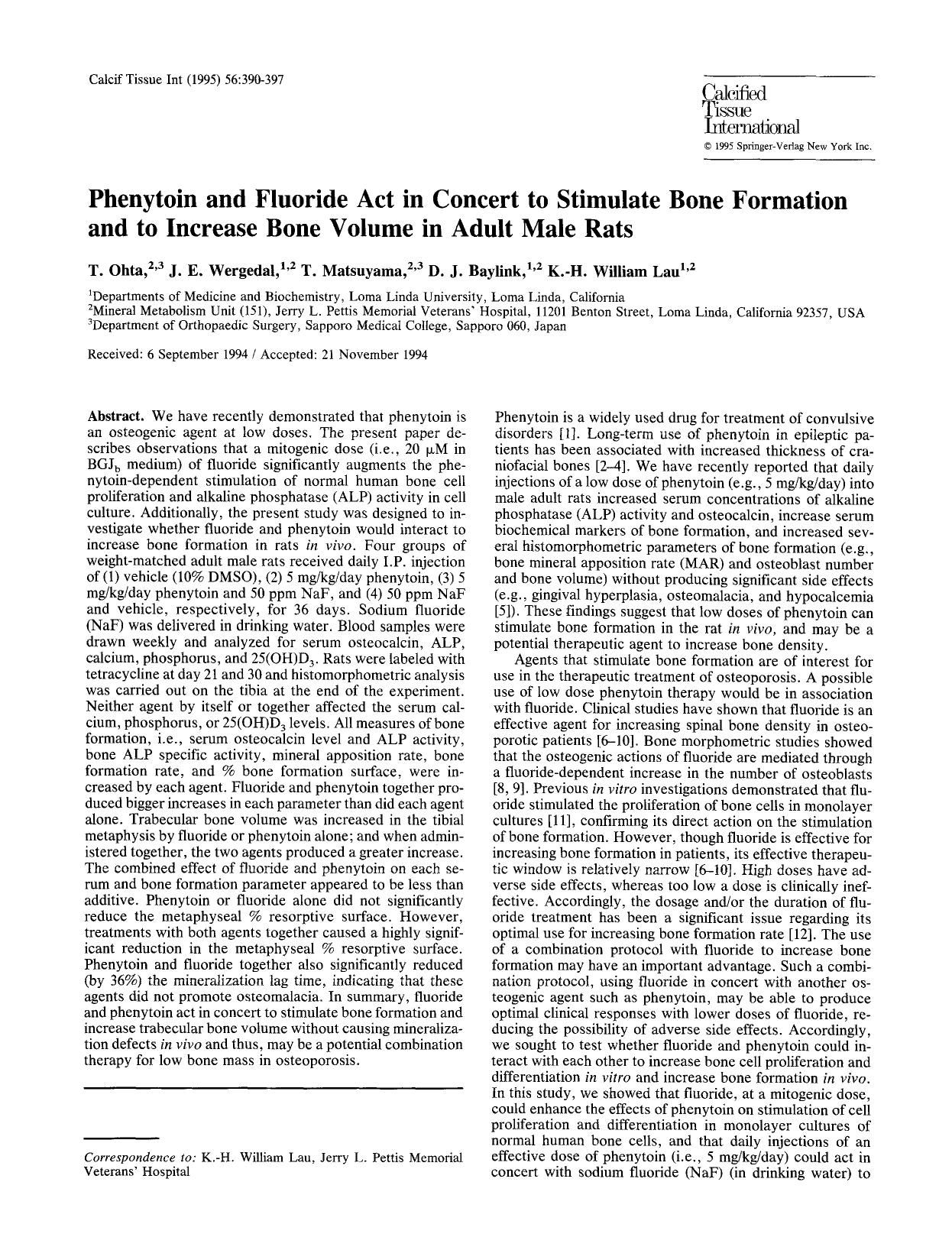 Phenytoin and fluoride act in concert to stimulate bone formation and to increase bone volume in adult male rats by Unknown