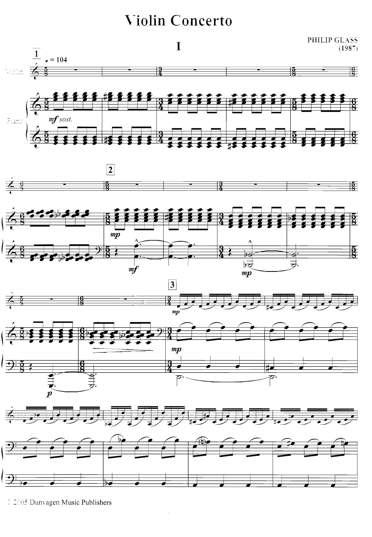 Philip Glass by Violin concerto (piano)