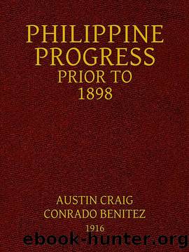 Philippine Progress Prior to 1898 A Source Book of Philippine History to Supply a Fairer View of Filipino Participation and Supplement the Defective Spanish Accounts by Conrado O. Benitez & Austin Craig