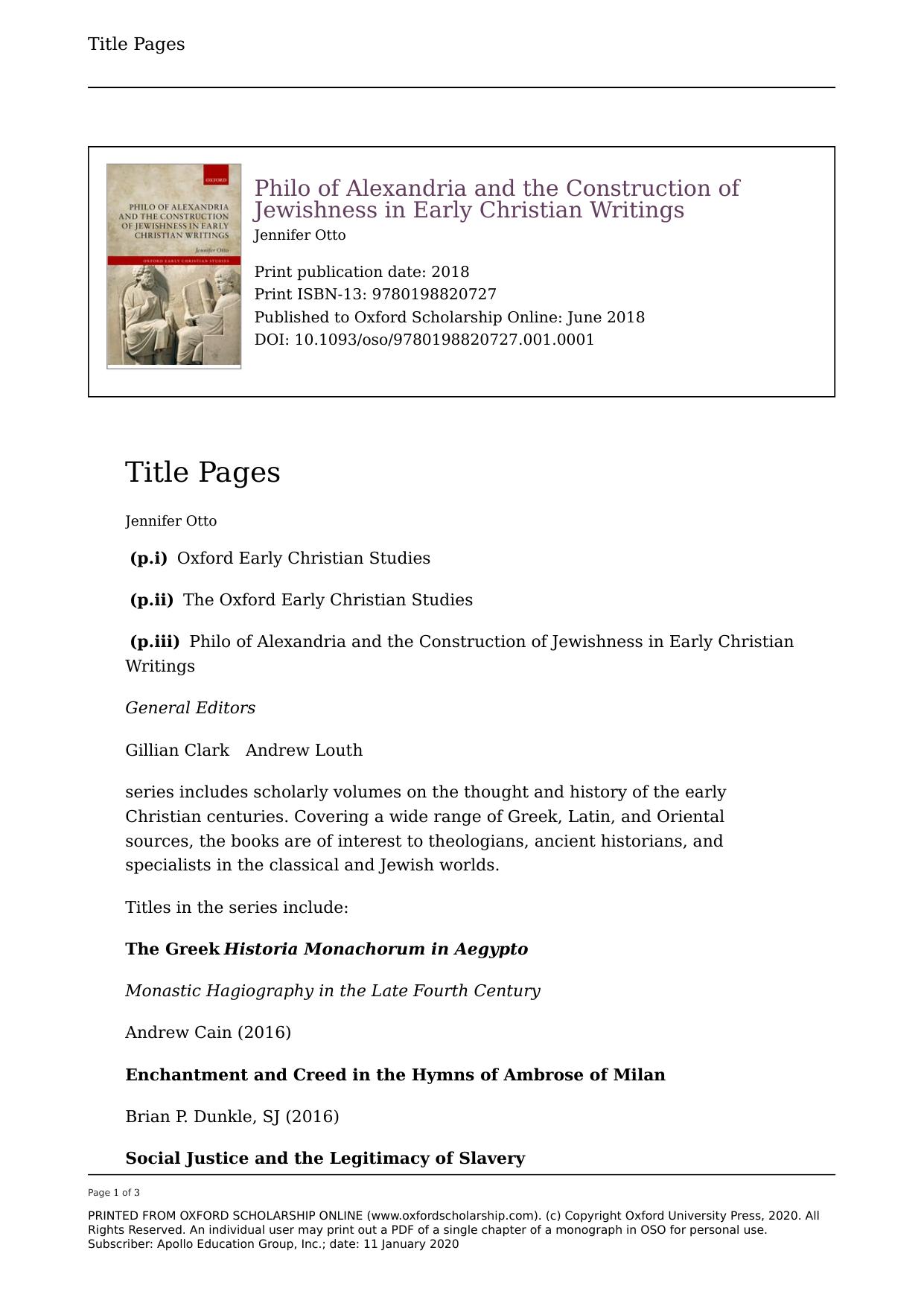 Philo of Alexandria and the construction of Jewishness in early Christian writings by Jennifer Otto