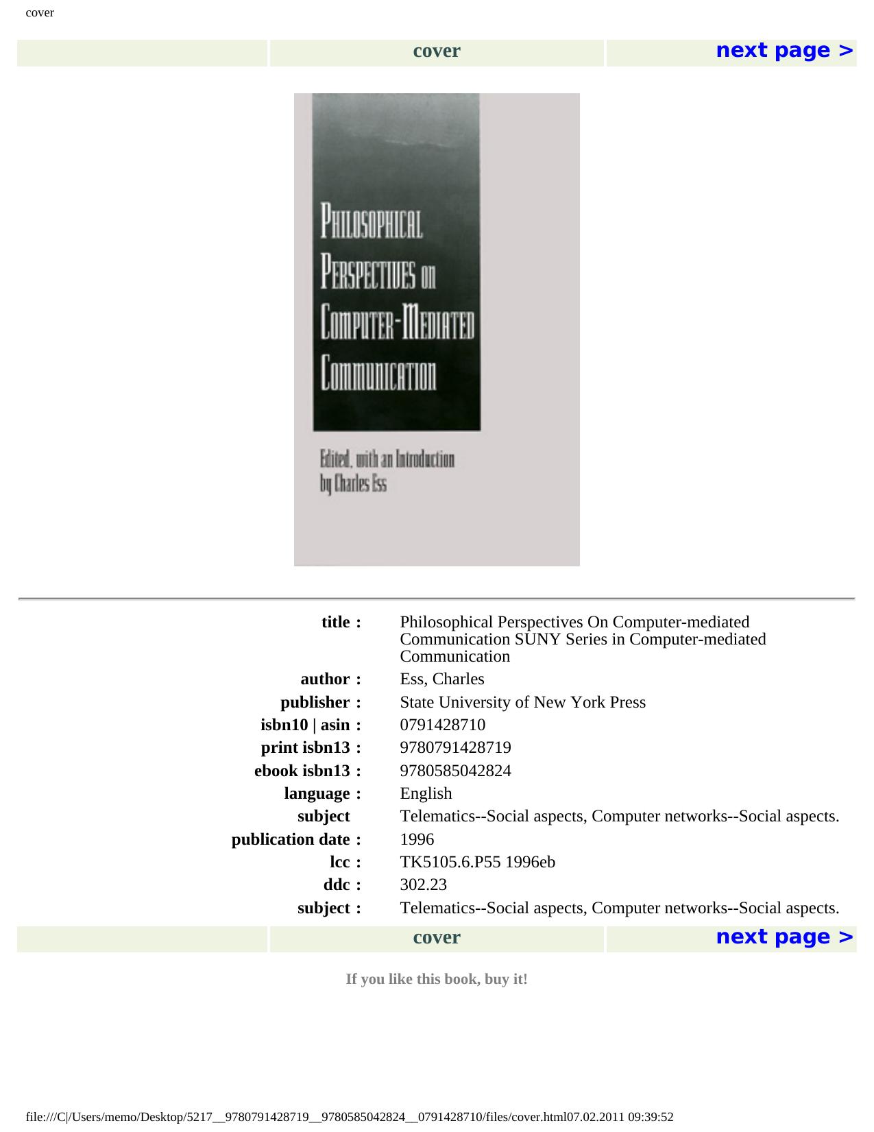 Philosophical Perspectives on Computer-Mediated Communication by Charles Ess