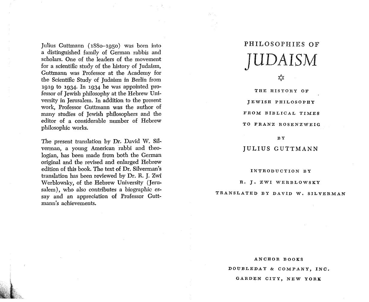 Philosophies of Judaism: History of Jewish Philosophy from Biblical Times..... by Julius Guttmann