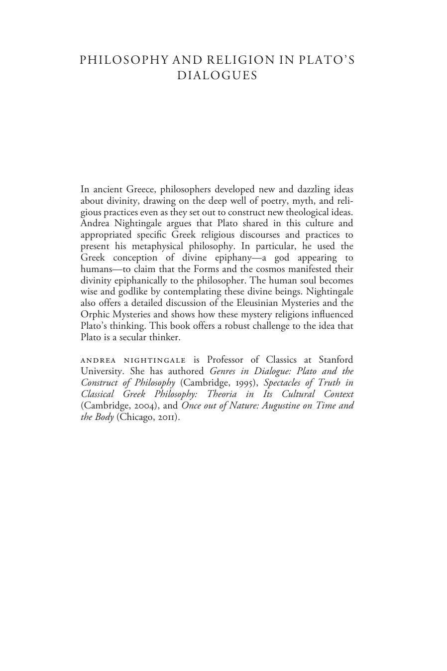 Philosophy and Religion in Plato's Dialogues by Andrea Nightingale