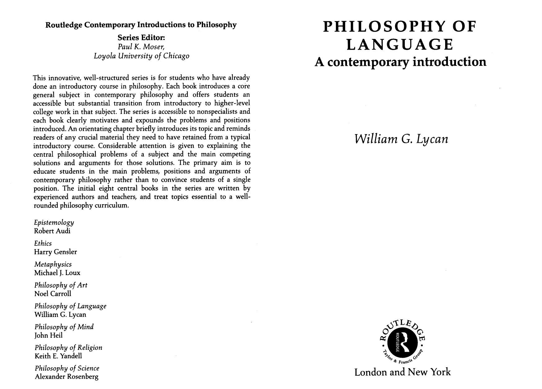 Philosophy of Language by William G. Lycan