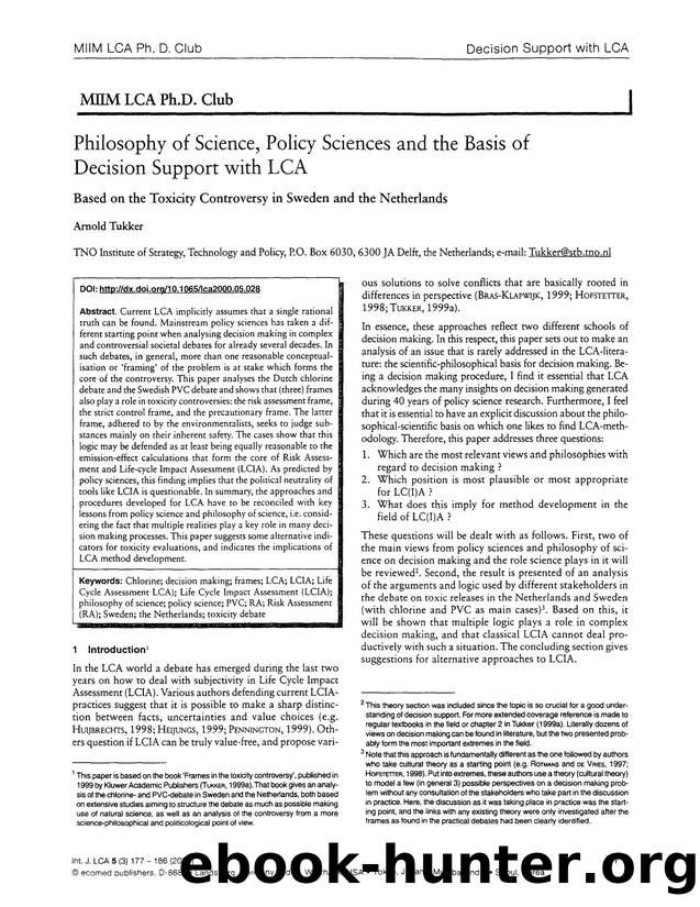 Philosophy of science, policy sciences and the basis of decision support with LCA Based on the toxicity controversy in Sweden and the Netherlands by Unknown