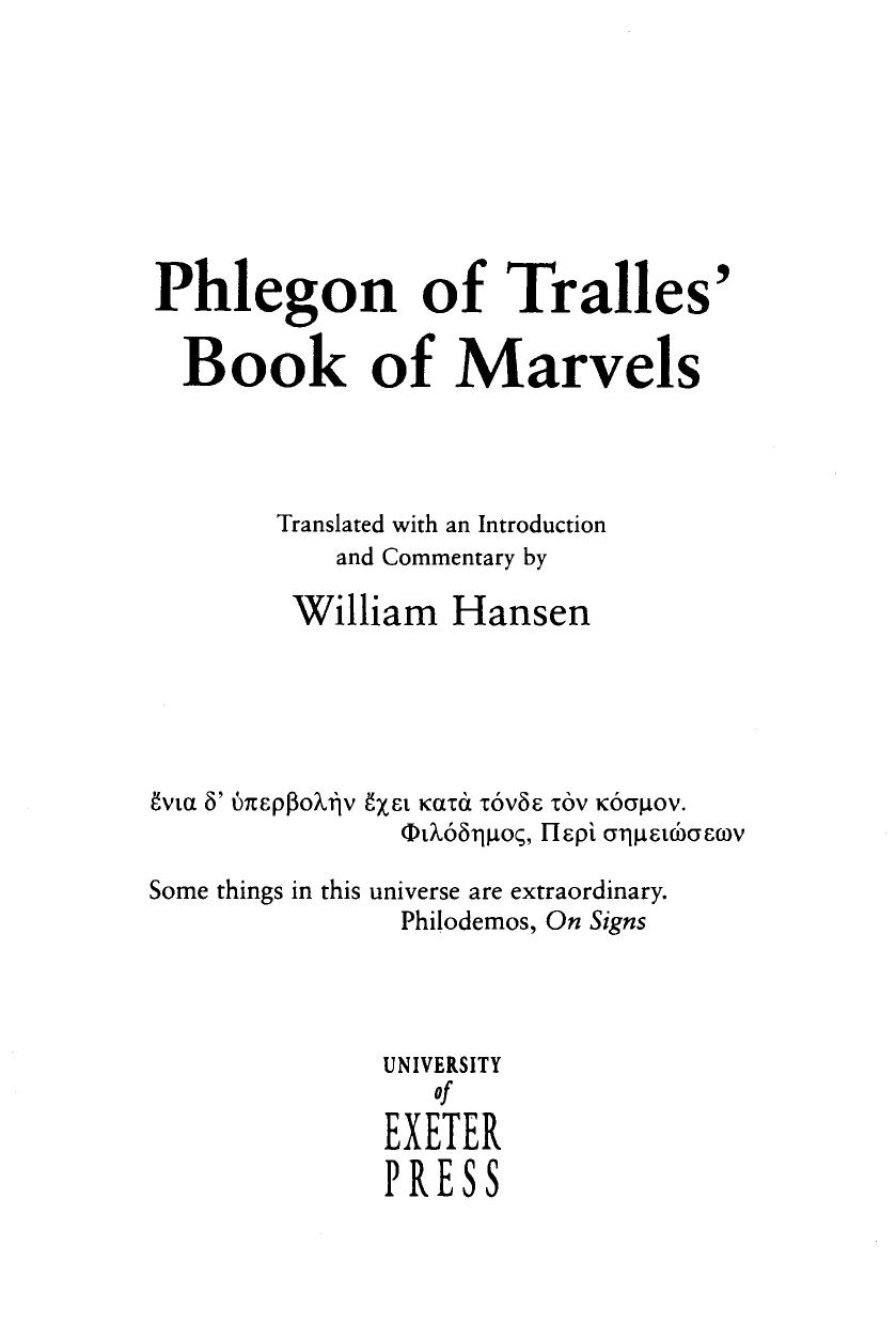 Phlegon of Tralles' Book of Marvels by William F. Hansen