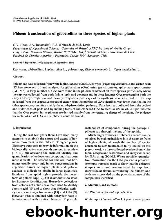 Phloem translocation of gibberellins in three species of higher plants by Unknown