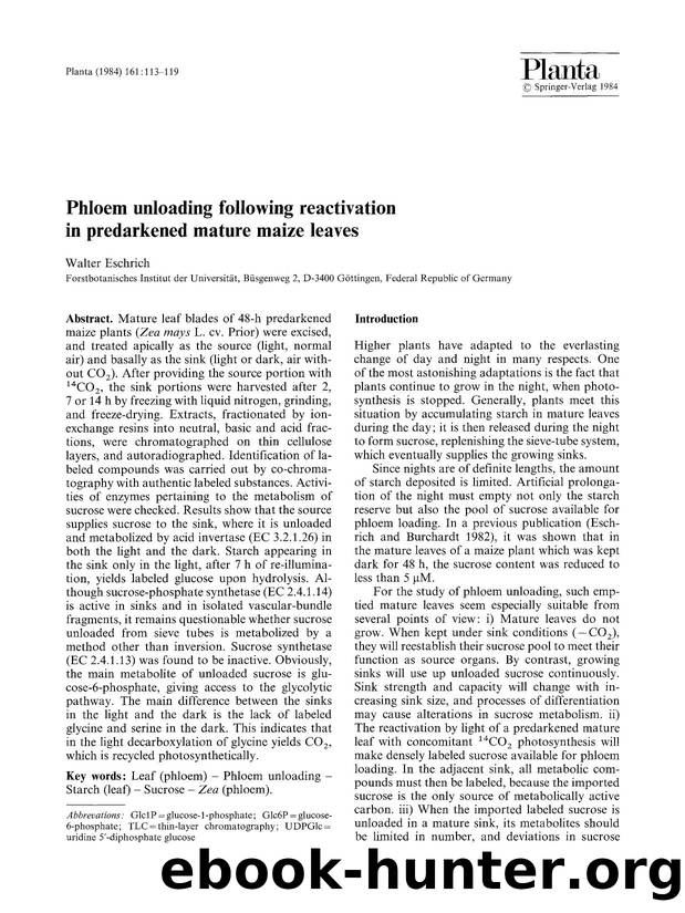 Phloem unloading following reactivation in predarkened mature maize leaves by Unknown