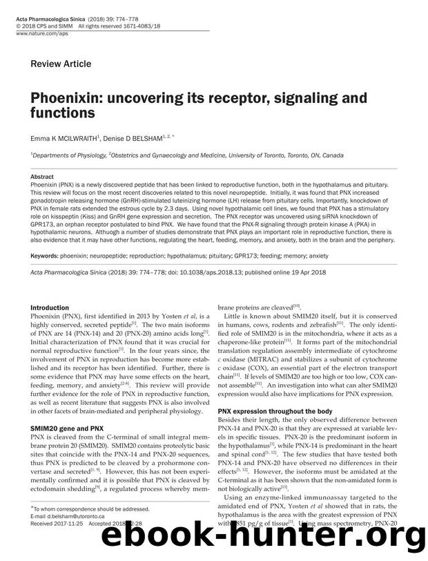 Phoenixin: uncovering its receptor, signaling and functions by Emma K Mcilwraith & Denise D Belsham
