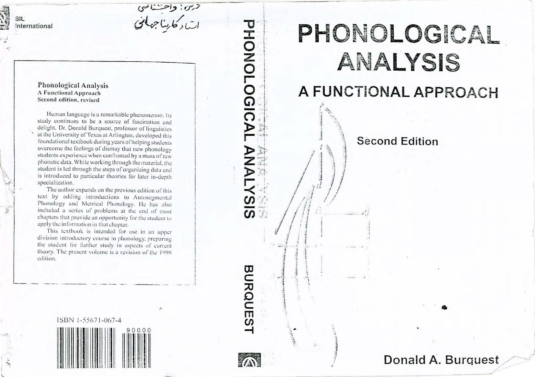 Phonological Analysis : A Functional Approach by Donald Burquest