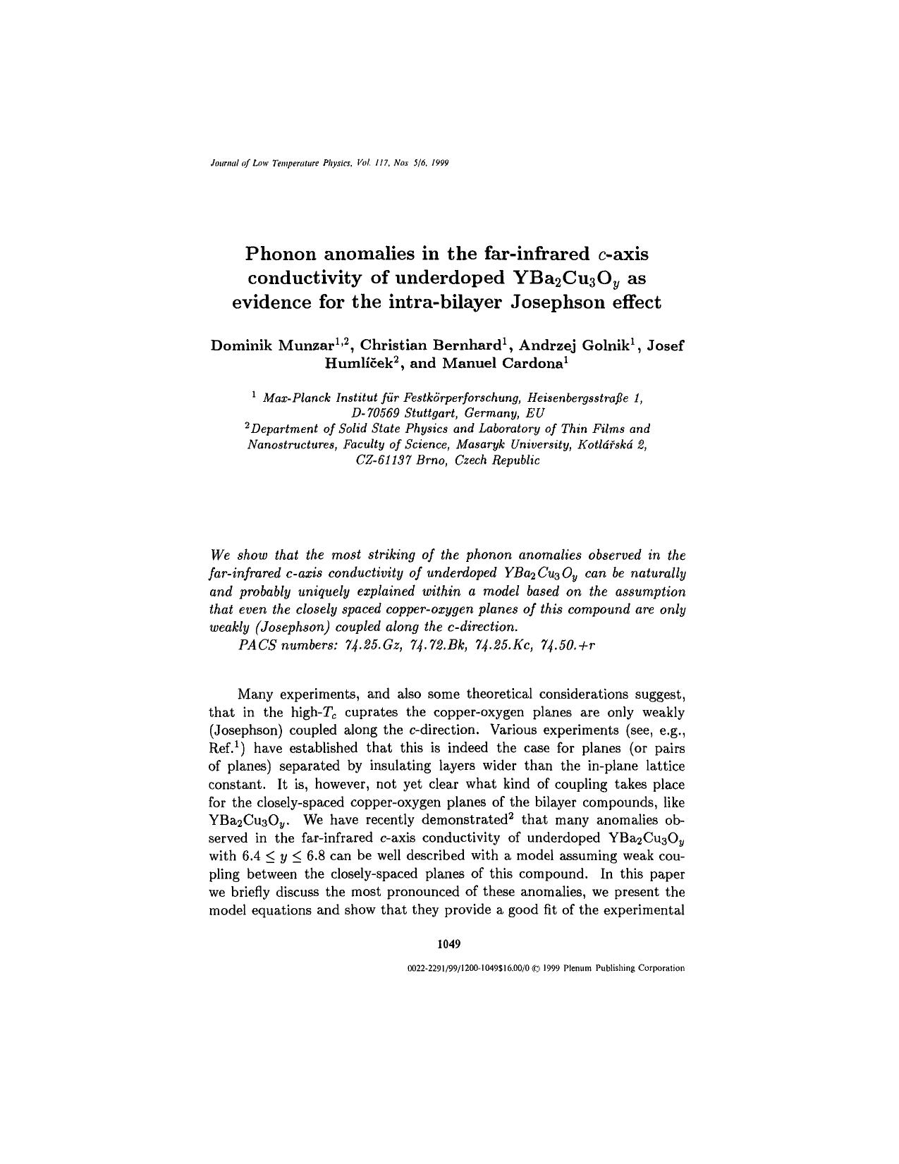 Phonon anomalies in the far-infrared <Emphasis Type="Italic">c<Emphasis>-axis conductivity of underdoped YBa<Subscript>2<Subscript>Cu<Subscript>3<Subscript>O<Subscript> <Emphasis T by Unknown
