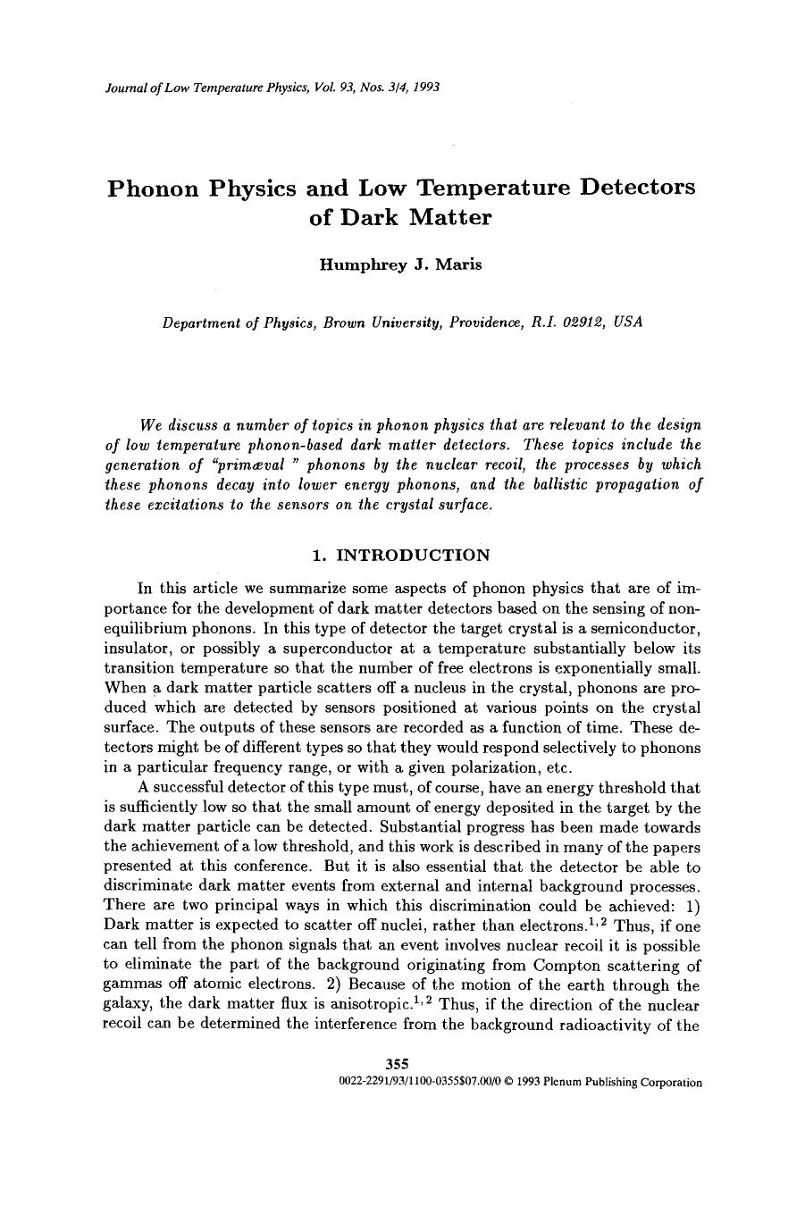 Phonon physics and low temperature detectors of dark matter by Unknown