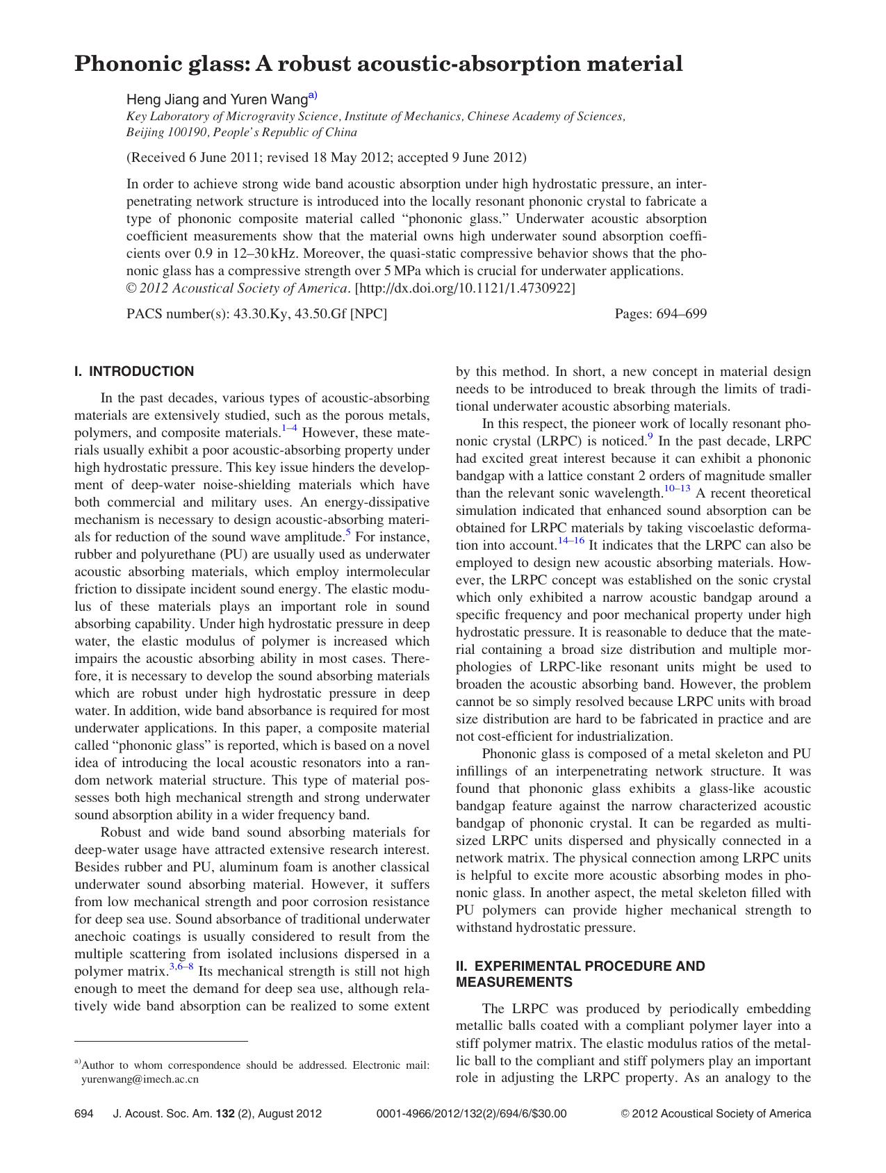 Phononic glass: A robust acoustic-absorption material by Heng Jiang and Yuren Wanga)