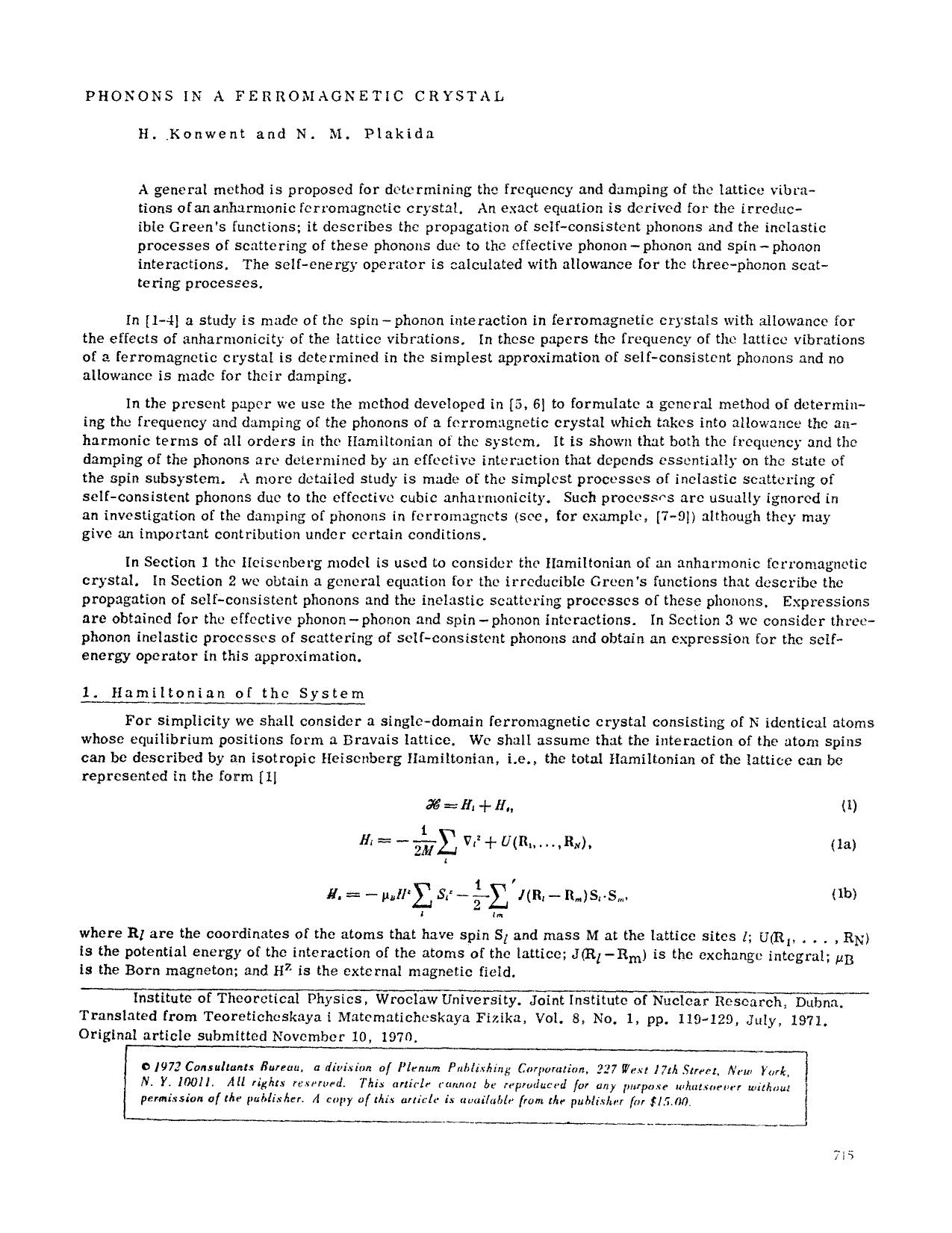 Phonons in a ferromagnetic crystal by Unknown