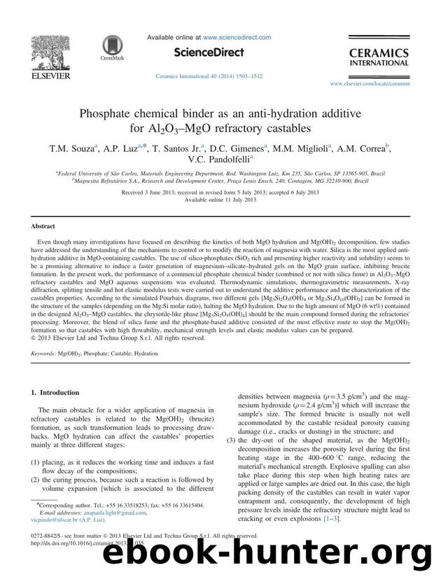 Phosphate chemical binder as an anti-hydration additive for Al2O33MgO refractory castables by T.M. Souza & A.P. Luz & T. Santos & D.C. Gimenes & M.M. Miglioli & A.M. Correa & V.C. Pandolfelli