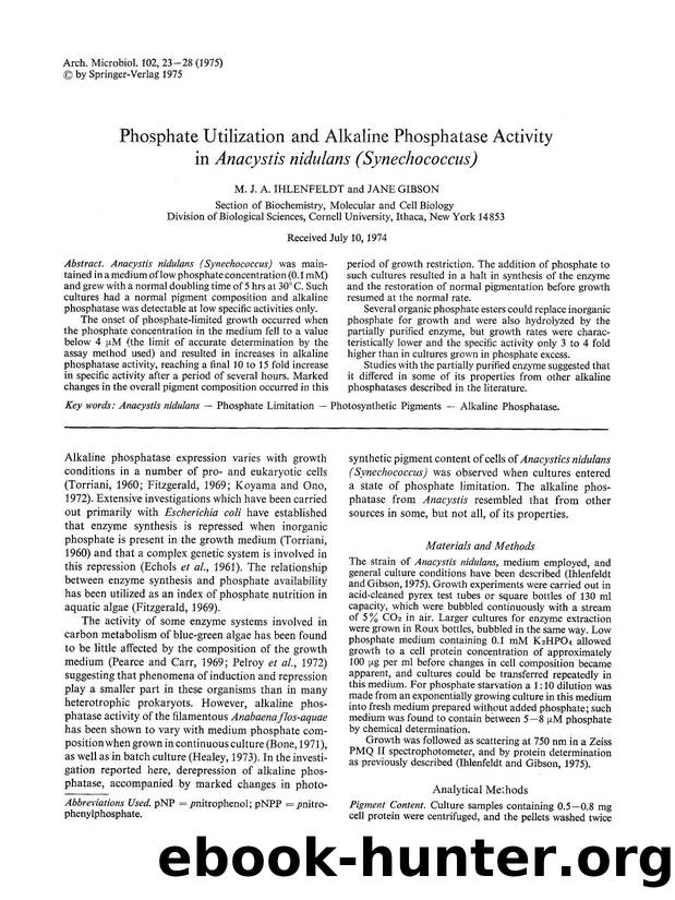 Phosphate utilization and alkaline phosphatase activity in <Emphasis Type="Italic">Anacystis nidulans (Synechococcus)<Emphasis> by Unknown