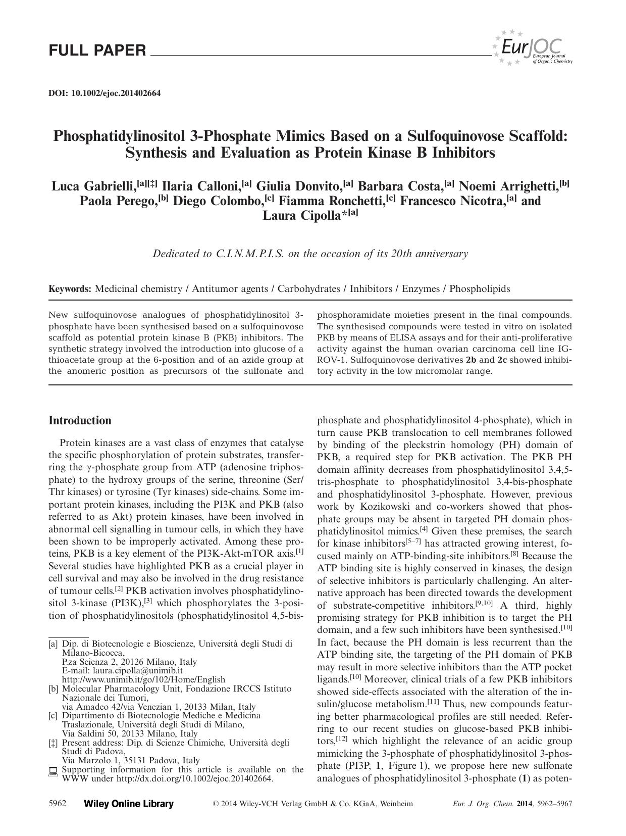 Phosphatidylinositol 3Phosphate Mimics Based on a Sulfoquinovose Scaffold: Synthesis and Evaluation as Protein Kinase B Inhibitors by Unknown